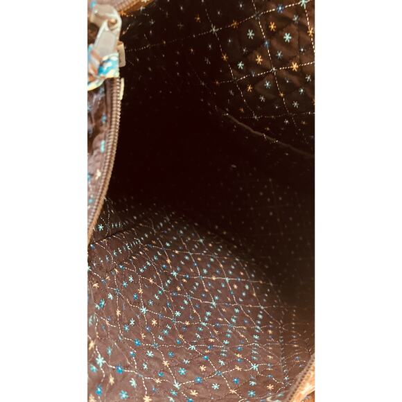 Floral Large Tote Bag in Brown , Blues, White, and Tan. 17” x 14” x 5.5” - Picture 4 of 9